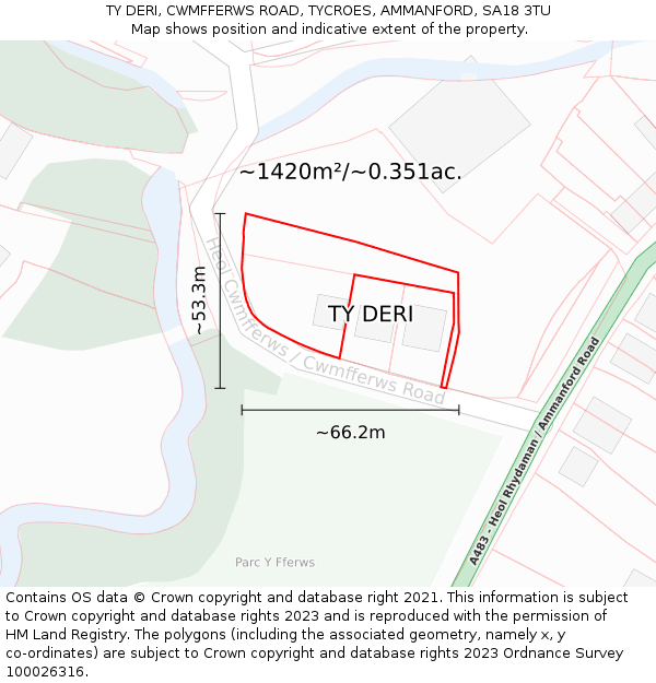 TY DERI, CWMFFERWS ROAD, TYCROES, AMMANFORD, SA18 3TU: Plot and title map