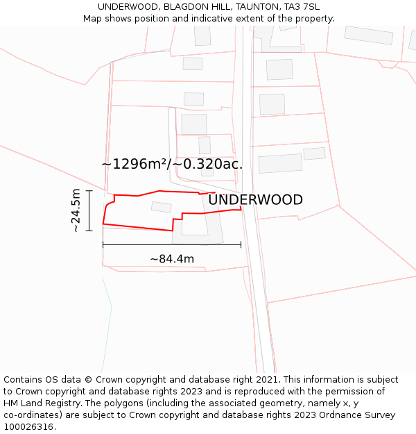 UNDERWOOD, BLAGDON HILL, TAUNTON, TA3 7SL: Plot and title map