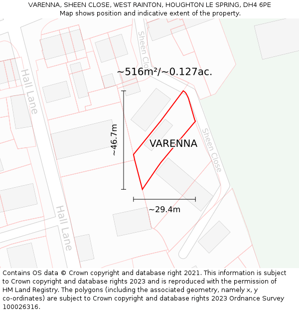 VARENNA, SHEEN CLOSE, WEST RAINTON, HOUGHTON LE SPRING, DH4 6PE: Plot and title map