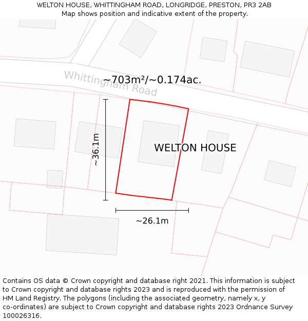 WELTON HOUSE, WHITTINGHAM ROAD, LONGRIDGE, PRESTON, PR3 2AB: Plot and title map