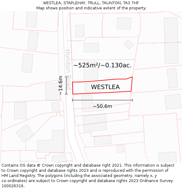 WESTLEA, STAPLEHAY, TRULL, TAUNTON, TA3 7HF: Plot and title map