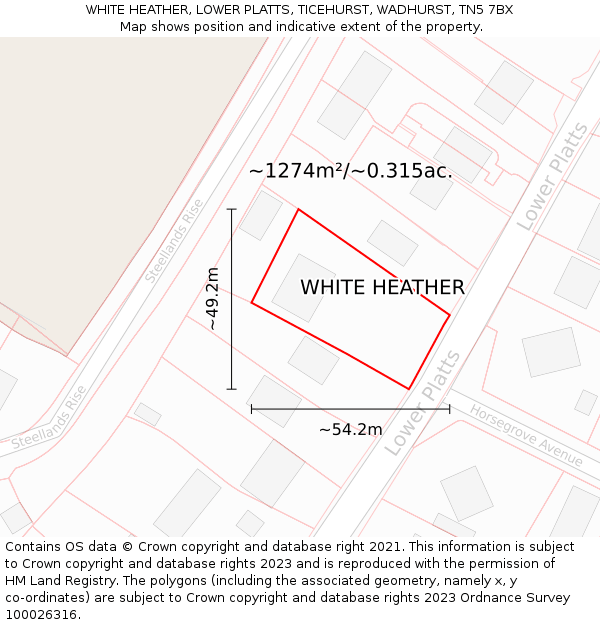 WHITE HEATHER, LOWER PLATTS, TICEHURST, WADHURST, TN5 7BX: Plot and title map