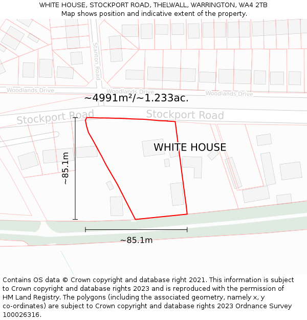 WHITE HOUSE, STOCKPORT ROAD, THELWALL, WARRINGTON, WA4 2TB: Plot and title map