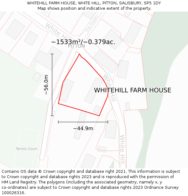 WHITEHILL FARM HOUSE, WHITE HILL, PITTON, SALISBURY, SP5 1DY: Plot and title map