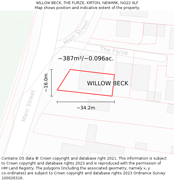 WILLOW BECK, THE FURZE, KIRTON, NEWARK, NG22 9LF: Plot and title map