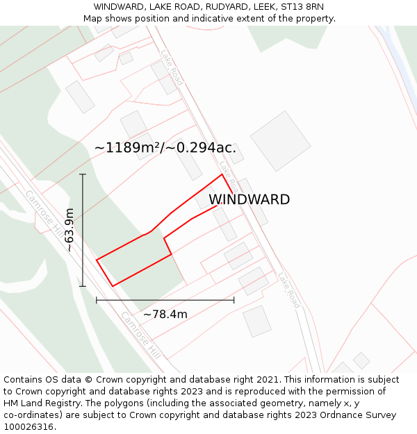 WINDWARD, LAKE ROAD, RUDYARD, LEEK, ST13 8RN: Plot and title map