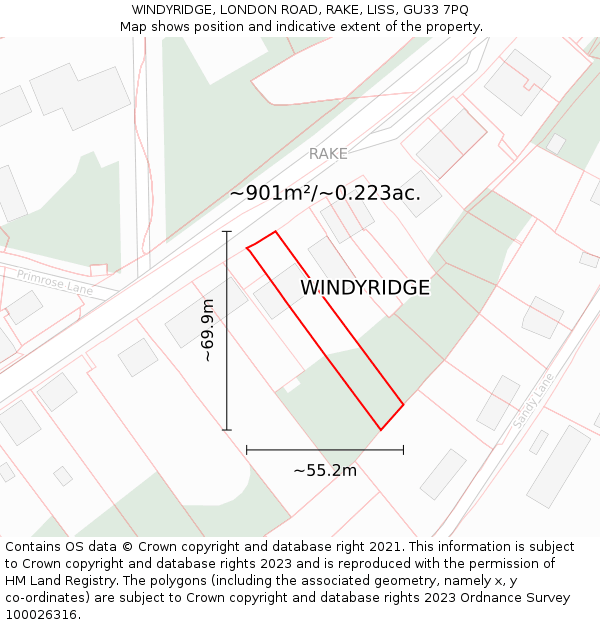 WINDYRIDGE, LONDON ROAD, RAKE, LISS, GU33 7PQ: Plot and title map