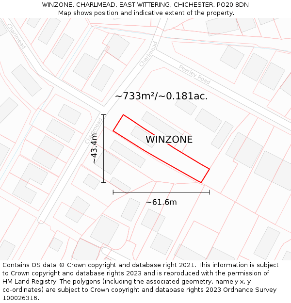 WINZONE, CHARLMEAD, EAST WITTERING, CHICHESTER, PO20 8DN: Plot and title map