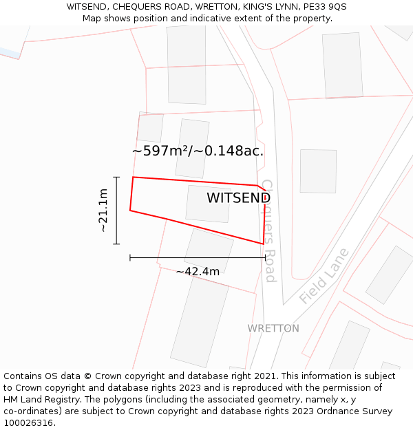 WITSEND, CHEQUERS ROAD, WRETTON, KING'S LYNN, PE33 9QS: Plot and title map