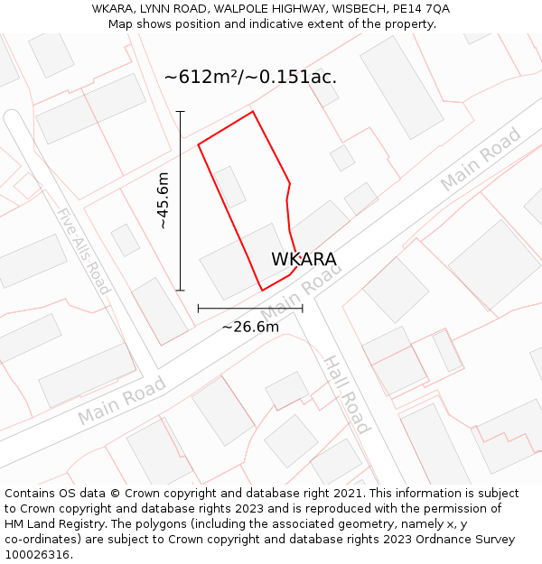 WKARA, LYNN ROAD, WALPOLE HIGHWAY, WISBECH, PE14 7QA: Plot and title map