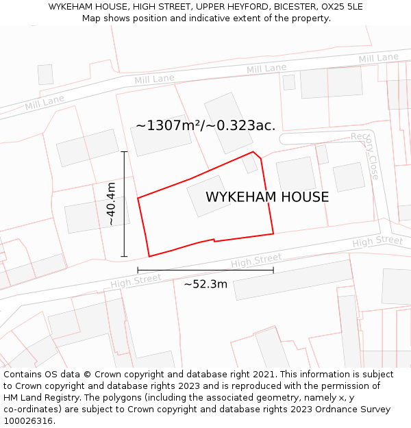 WYKEHAM HOUSE, HIGH STREET, UPPER HEYFORD, BICESTER, OX25 5LE: Plot and title map