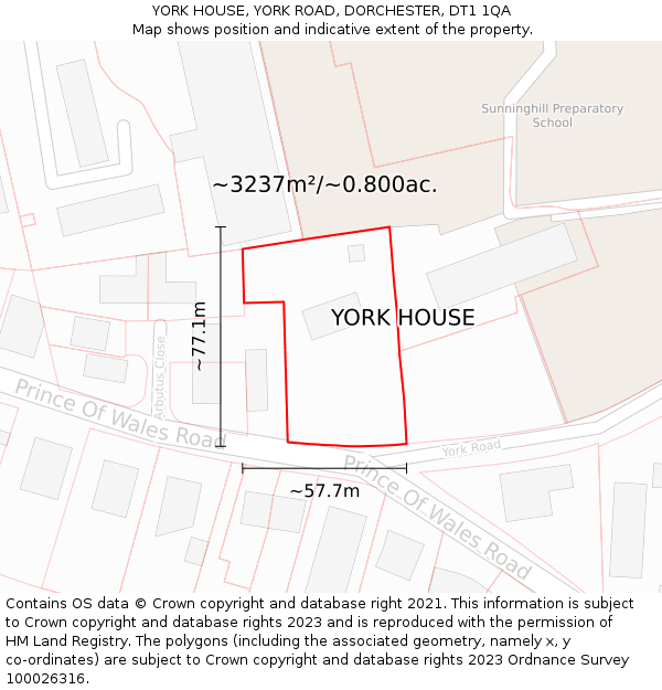 YORK HOUSE, YORK ROAD, DORCHESTER, DT1 1QA: Plot and title map