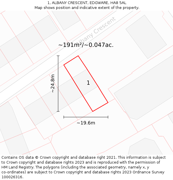 1, ALBANY CRESCENT, EDGWARE, HA8 5AL: Plot and title map