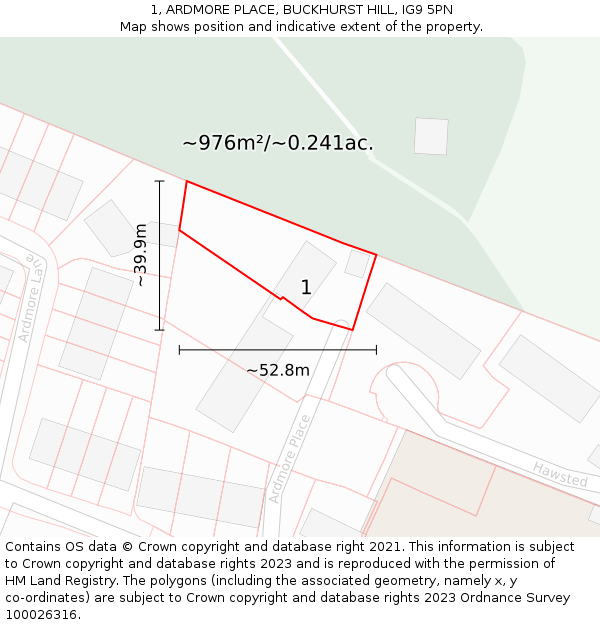 1, ARDMORE PLACE, BUCKHURST HILL, IG9 5PN: Plot and title map