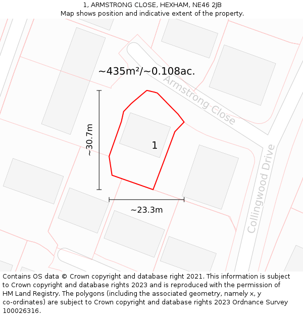 1, ARMSTRONG CLOSE, HEXHAM, NE46 2JB: Plot and title map