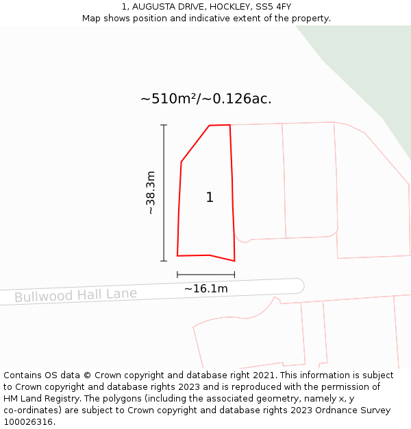 1, AUGUSTA DRIVE, HOCKLEY, SS5 4FY: Plot and title map