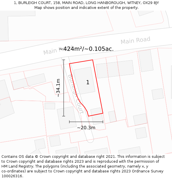 1, BURLEIGH COURT, 158, MAIN ROAD, LONG HANBOROUGH, WITNEY, OX29 8JY: Plot and title map