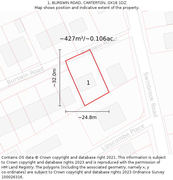 1, BURSWIN ROAD, CARTERTON, OX18 1DZ: Plot and title map