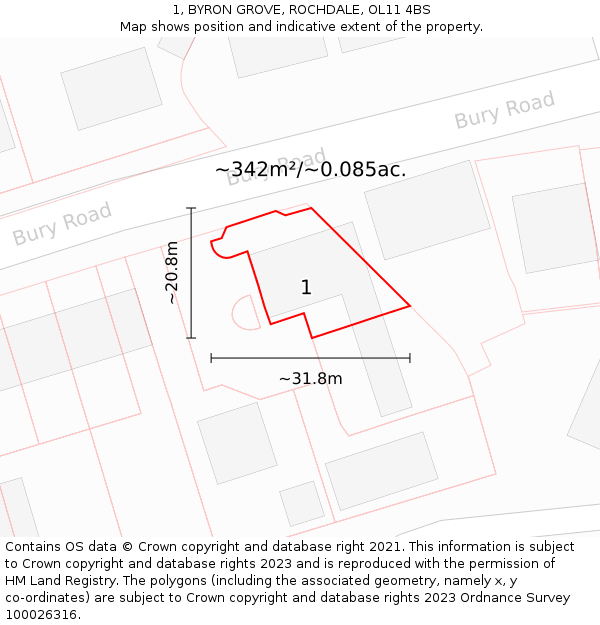 1, BYRON GROVE, ROCHDALE, OL11 4BS: Plot and title map