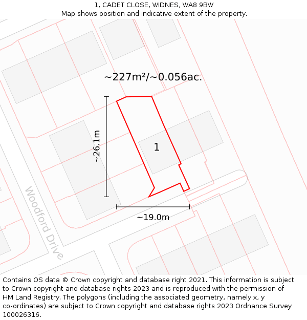 1, CADET CLOSE, WIDNES, WA8 9BW: Plot and title map