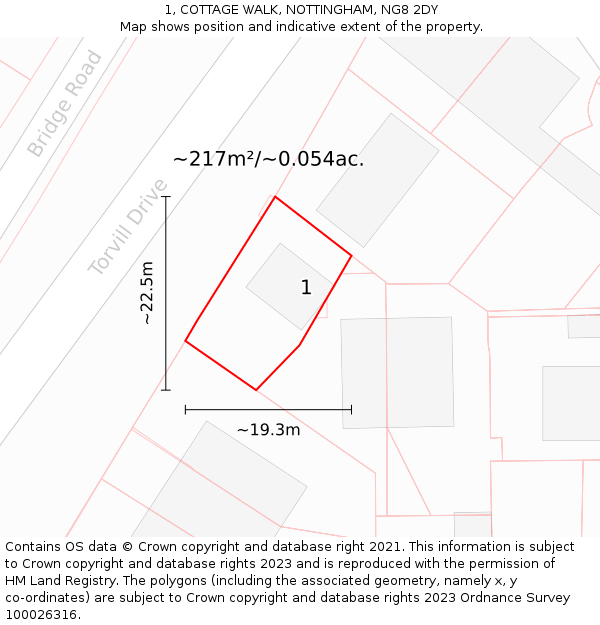 1, COTTAGE WALK, NOTTINGHAM, NG8 2DY: Plot and title map