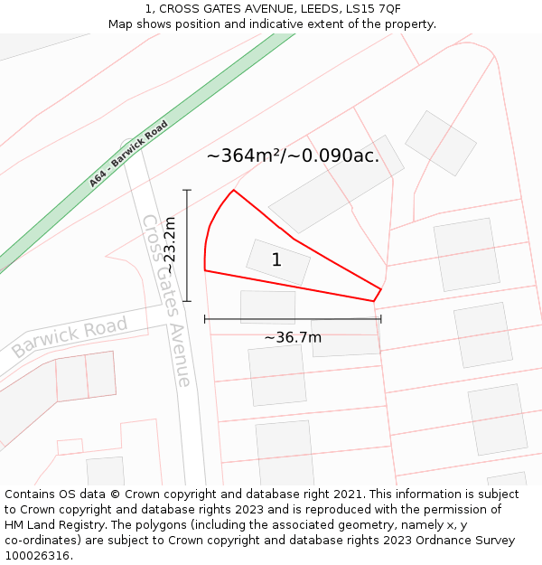 1, CROSS GATES AVENUE, LEEDS, LS15 7QF: Plot and title map