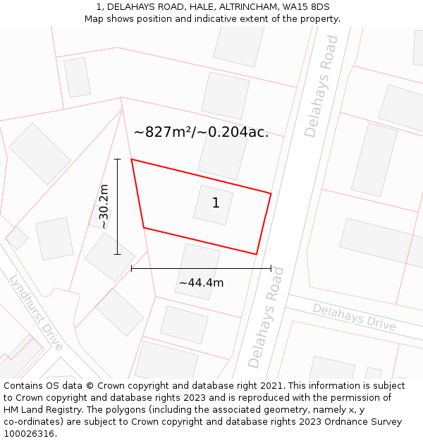 1, DELAHAYS ROAD, HALE, ALTRINCHAM, WA15 8DS: Plot and title map