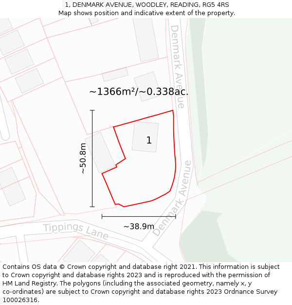 1, DENMARK AVENUE, WOODLEY, READING, RG5 4RS: Plot and title map