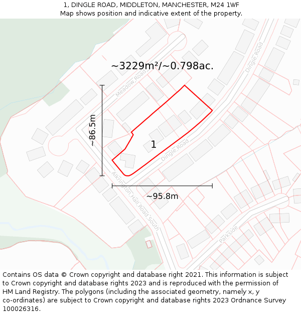 1, DINGLE ROAD, MIDDLETON, MANCHESTER, M24 1WF: Plot and title map