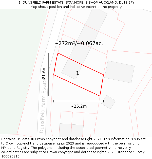 1, DUNSFIELD FARM ESTATE, STANHOPE, BISHOP AUCKLAND, DL13 2PY: Plot and title map