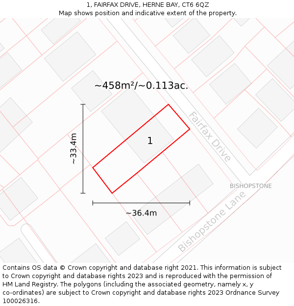 1, FAIRFAX DRIVE, HERNE BAY, CT6 6QZ: Plot and title map