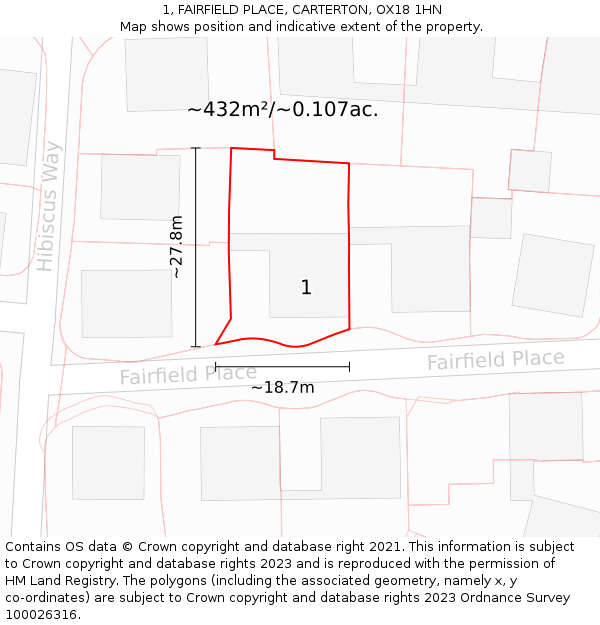 1, FAIRFIELD PLACE, CARTERTON, OX18 1HN: Plot and title map