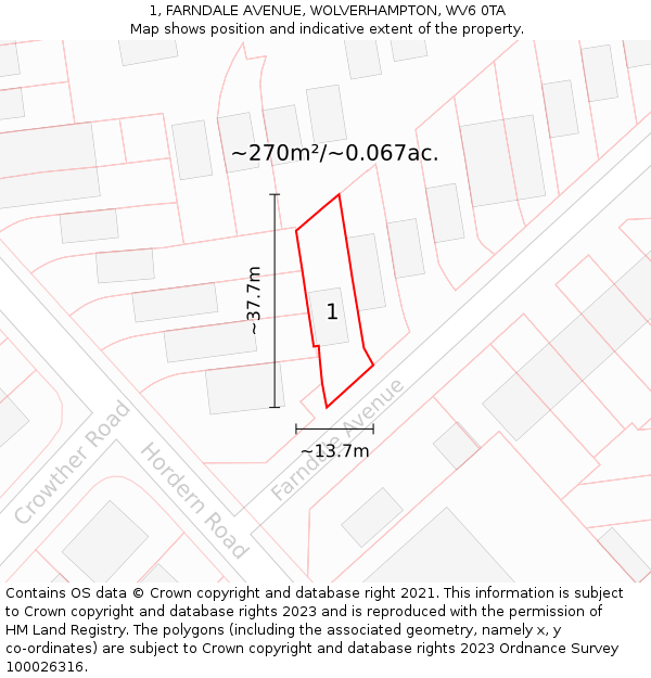 1, FARNDALE AVENUE, WOLVERHAMPTON, WV6 0TA: Plot and title map