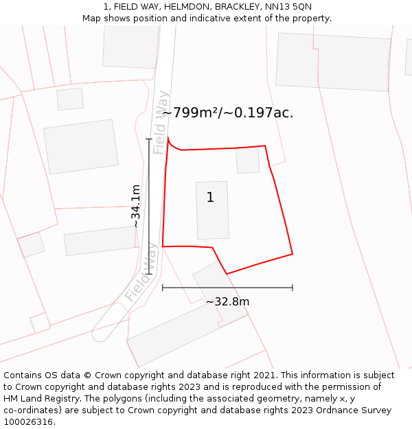 1, FIELD WAY, HELMDON, BRACKLEY, NN13 5QN: Plot and title map