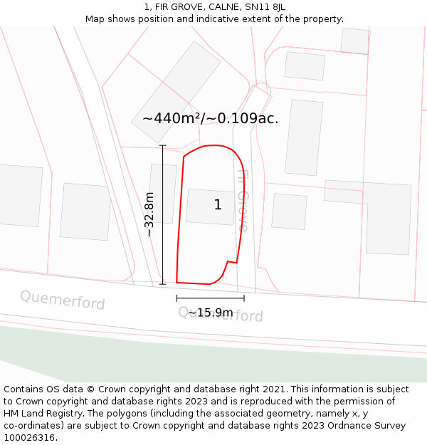 1, FIR GROVE, CALNE, SN11 8JL: Plot and title map