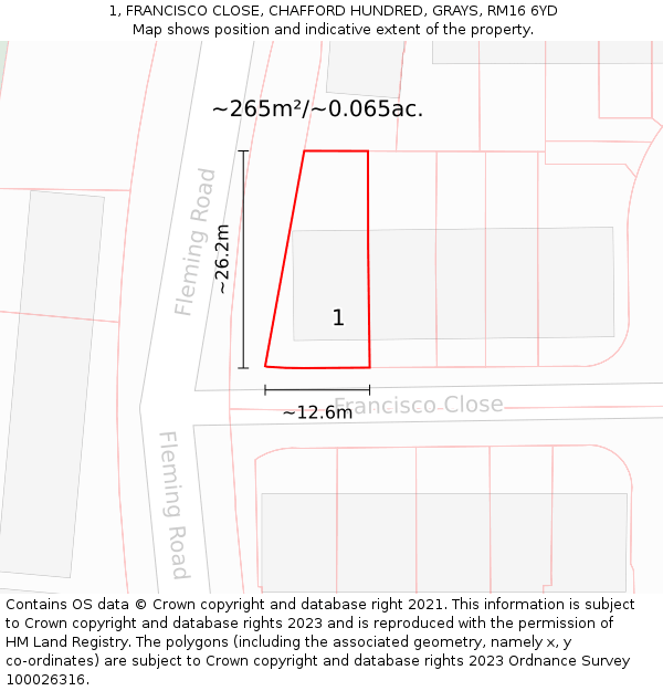 1, FRANCISCO CLOSE, CHAFFORD HUNDRED, GRAYS, RM16 6YD: Plot and title map