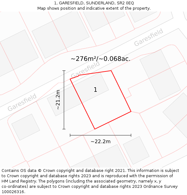 1, GARESFIELD, SUNDERLAND, SR2 0EQ: Plot and title map