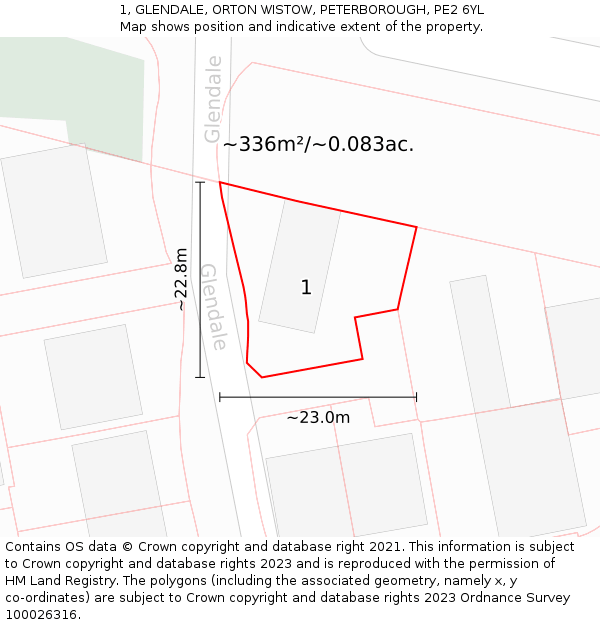 1, GLENDALE, ORTON WISTOW, PETERBOROUGH, PE2 6YL: Plot and title map