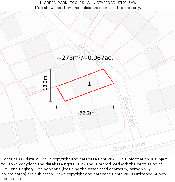 1, GREEN PARK, ECCLESHALL, STAFFORD, ST21 6AW: Plot and title map