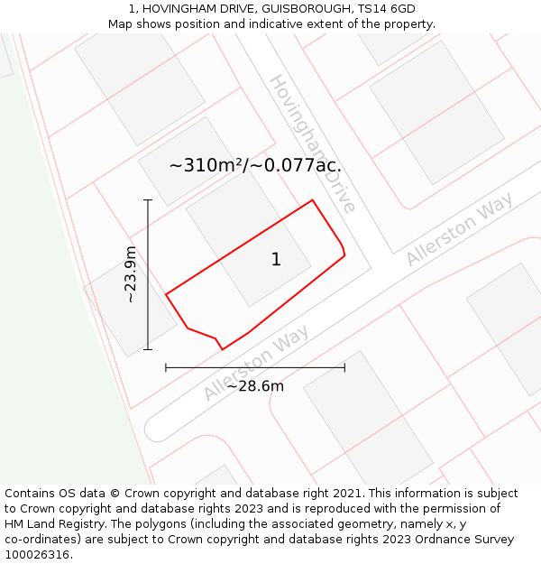 1, HOVINGHAM DRIVE, GUISBOROUGH, TS14 6GD: Plot and title map