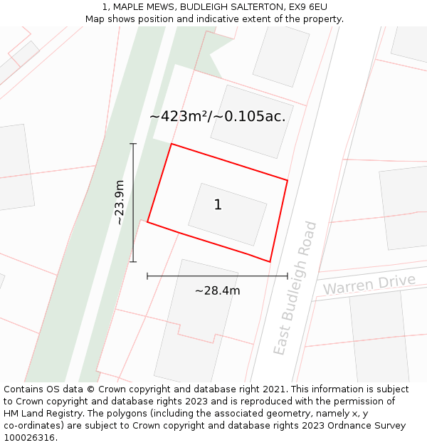 1, MAPLE MEWS, BUDLEIGH SALTERTON, EX9 6EU: Plot and title map