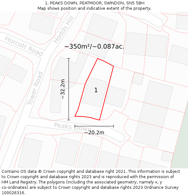 1, PEAKS DOWN, PEATMOOR, SWINDON, SN5 5BH: Plot and title map