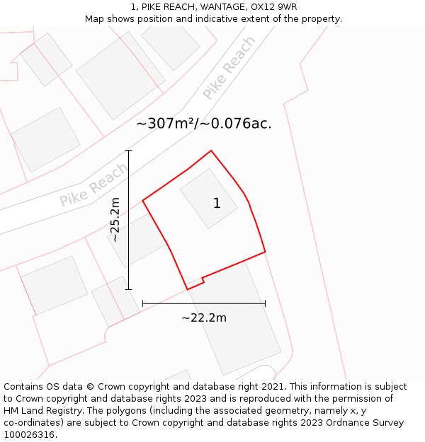 1, PIKE REACH, WANTAGE, OX12 9WR: Plot and title map