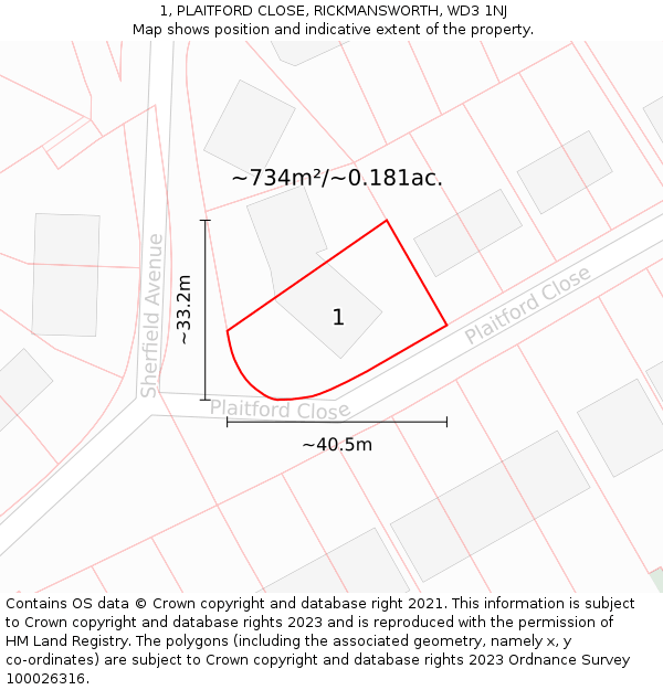 1, PLAITFORD CLOSE, RICKMANSWORTH, WD3 1NJ: Plot and title map