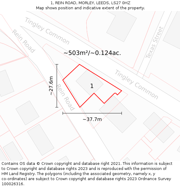 1, REIN ROAD, MORLEY, LEEDS, LS27 0HZ: Plot and title map