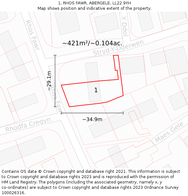 1, RHOS FAWR, ABERGELE, LL22 9YH: Plot and title map