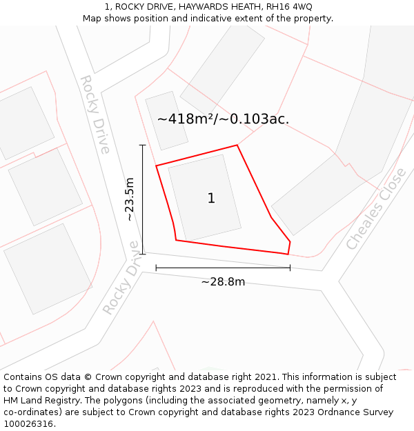 1, ROCKY DRIVE, HAYWARDS HEATH, RH16 4WQ: Plot and title map