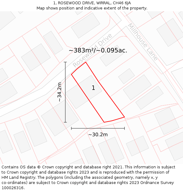 1, ROSEWOOD DRIVE, WIRRAL, CH46 6JA: Plot and title map