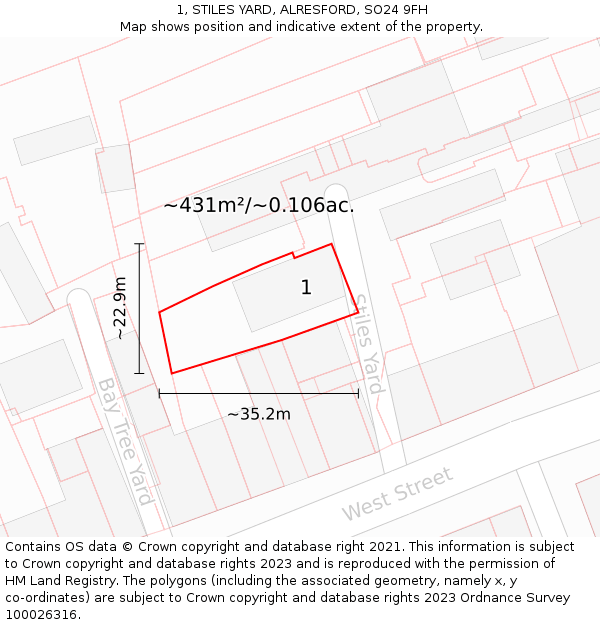 1, STILES YARD, ALRESFORD, SO24 9FH: Plot and title map