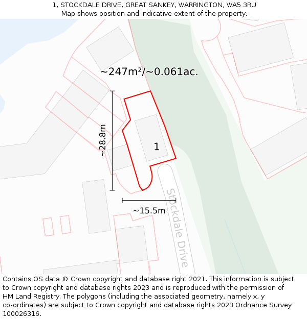 1, STOCKDALE DRIVE, GREAT SANKEY, WARRINGTON, WA5 3RU: Plot and title map